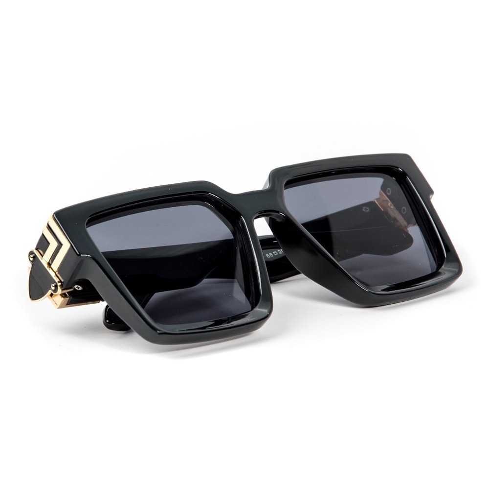 Black Gold Trim Square Hip Hop Shades Sunglasses